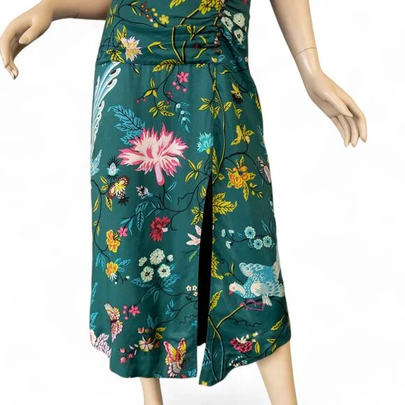 SOLD * MAEVE ANTHROPOLOGIE Emerald Green Floral Bird Butterfly Dress - Picture 10 of 17